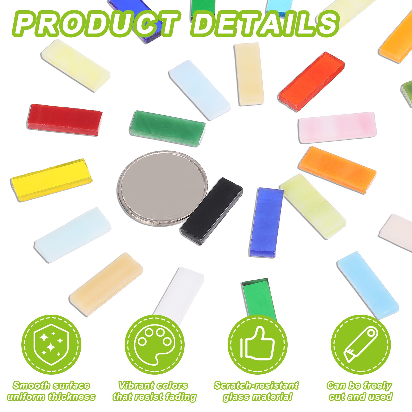 0.83″x0.28″ Stained Glass Strip, Green Mosaic Tiles 200g/7.05 oz