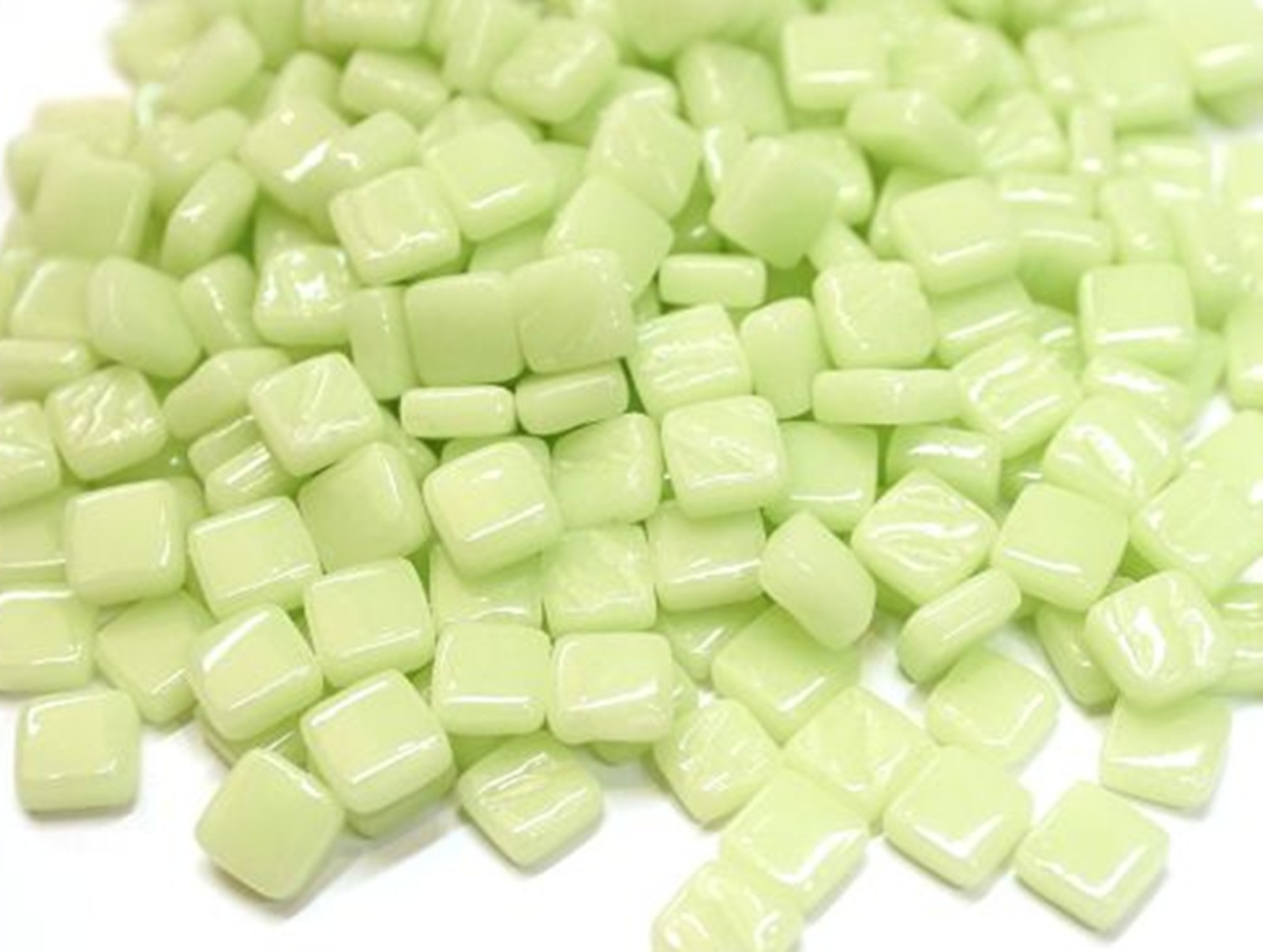 Light Green 8 mm Square Recycled Glass Mosaic Tile Pieces – 50 tiles