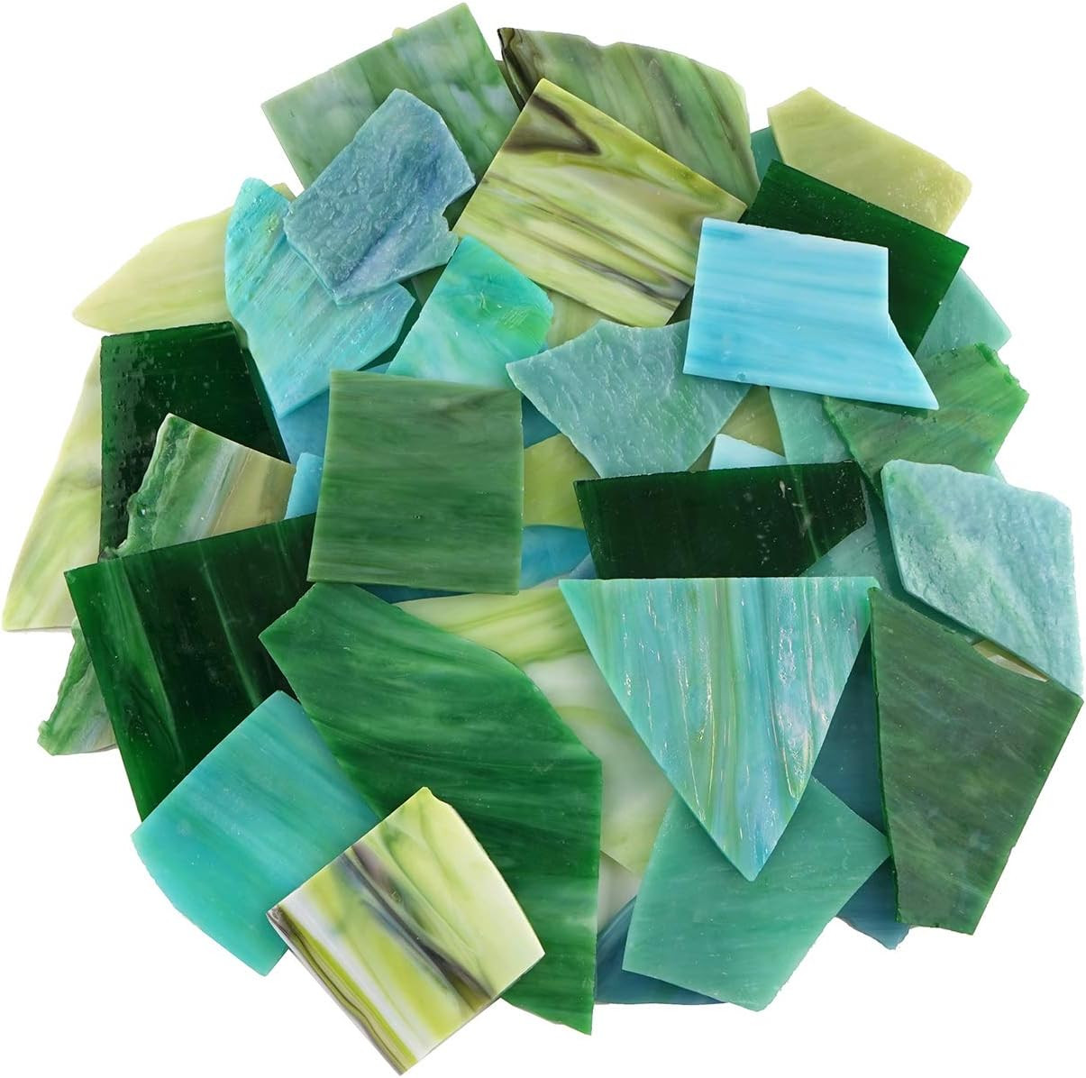 Green Mixed Stained Glass Scrap Pieces Sheets, Glass Mosaic Tiles for Art Crafts