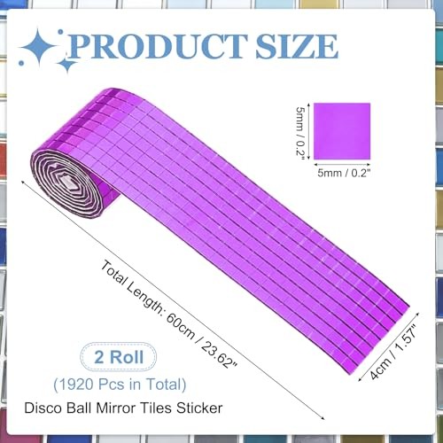 Pcs Mirror Mosaic Tiles 5 x 5 mm Square Glass Self-Adhesive Disco 1920 Purple