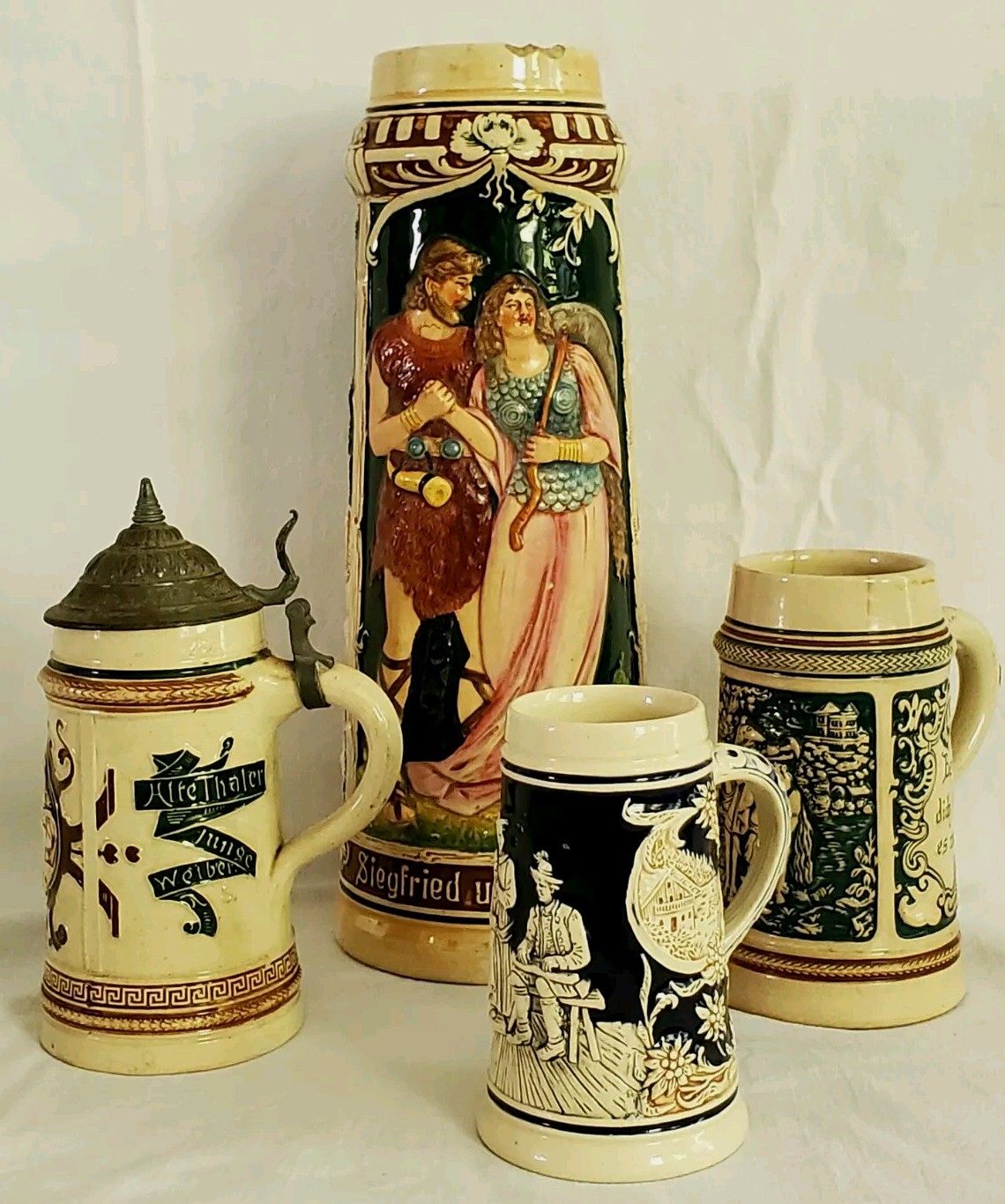 4 Broken Damaged Antique Ceramic Beer Steins For Mosaic Art Craft 7.5 lbs