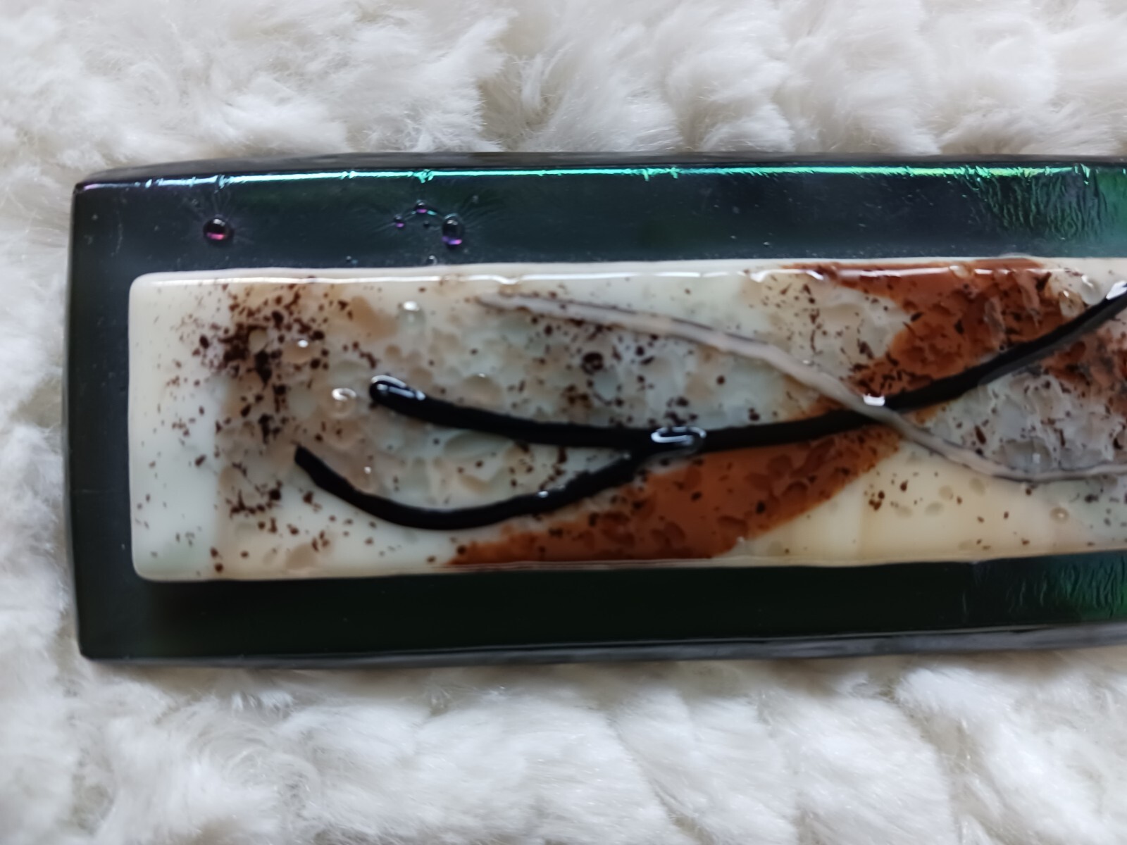Pair Of Diacroic And Abstract Fused Glass Tiles 4.25 In X 2 In