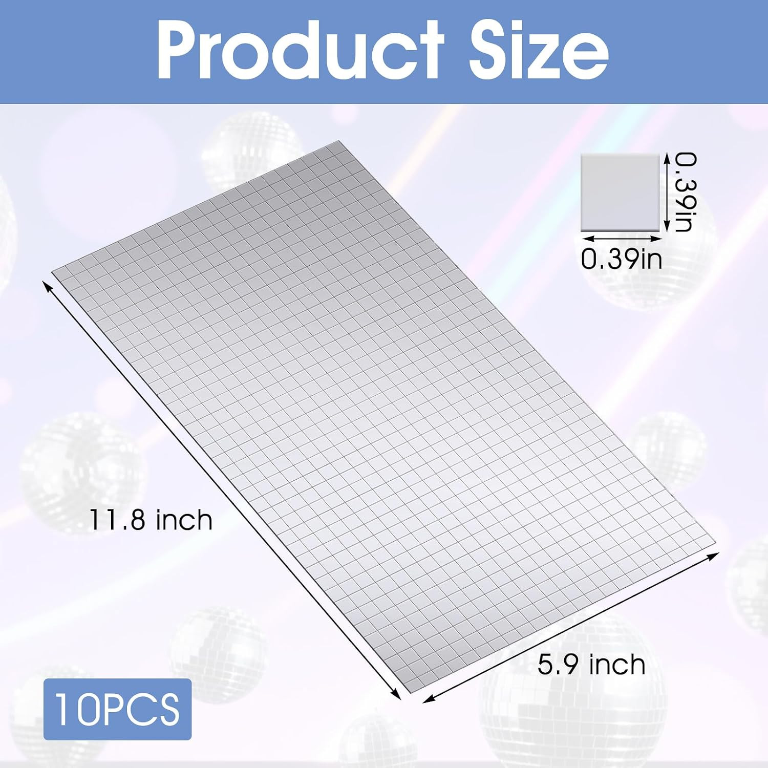 4500 PCS/10 Sheets Mirror Tiles Self Adhesive, 10X10Mm Disco Tile for DIY