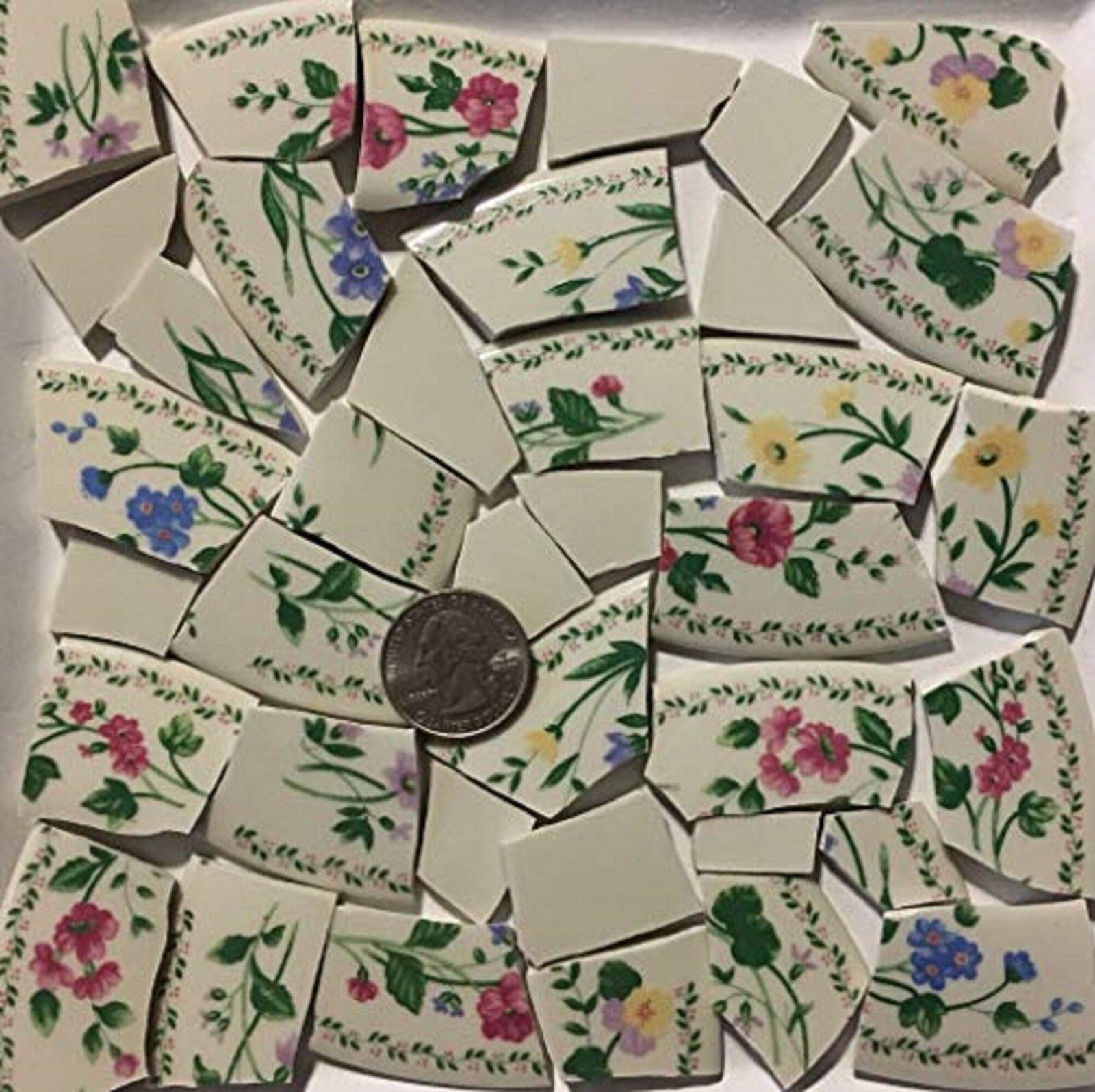 Broken China Mosaic Tile Arts and Craft Supplies – Colorful Flower Tile C111
