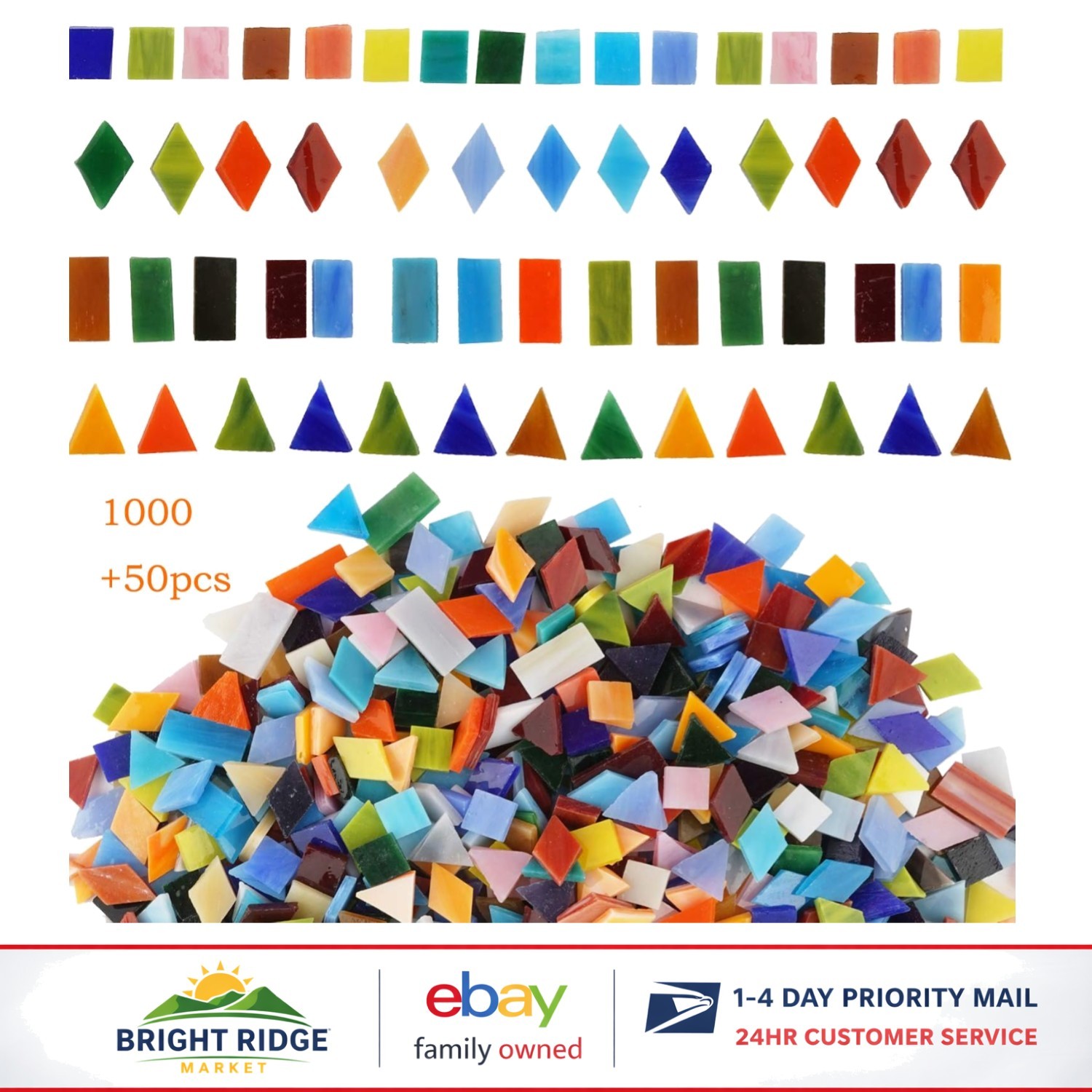 1050 Assorted Glass Mosaic Pieces, Perfect for DIY Home Decoration Projects