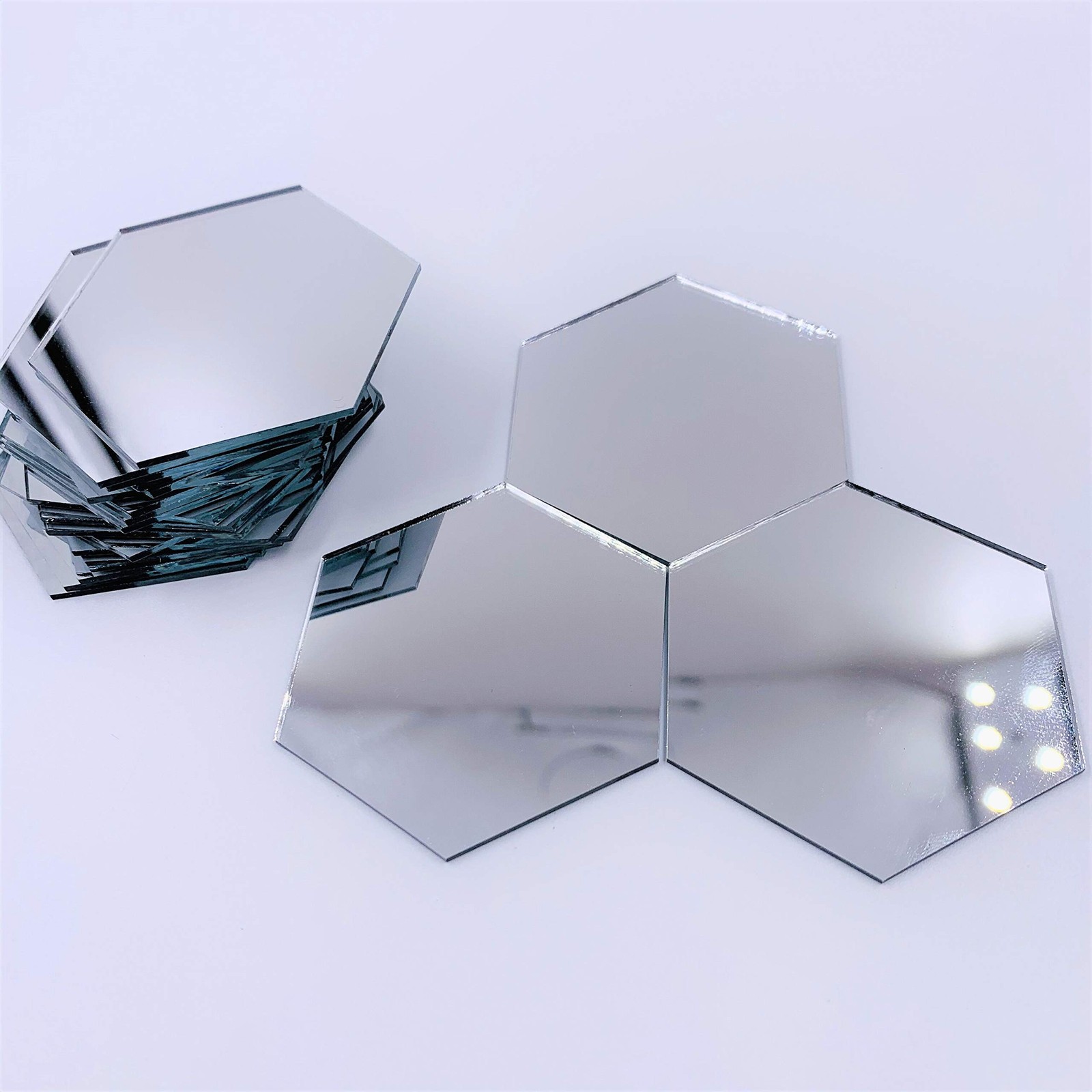 2 inch (50.8 mm) Hexagon Mirror Mosaic Tile Craft Mirrors 50pcs (Silver)