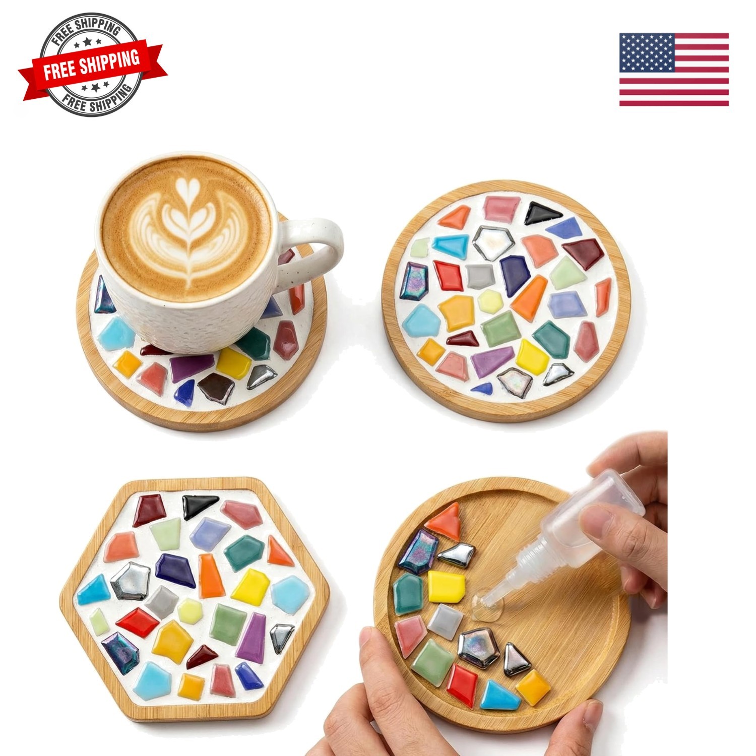 Mosaic Tiles Crafts Kits for Adults,2 Sets DIY Glass Mosaic Craft with Wooden…