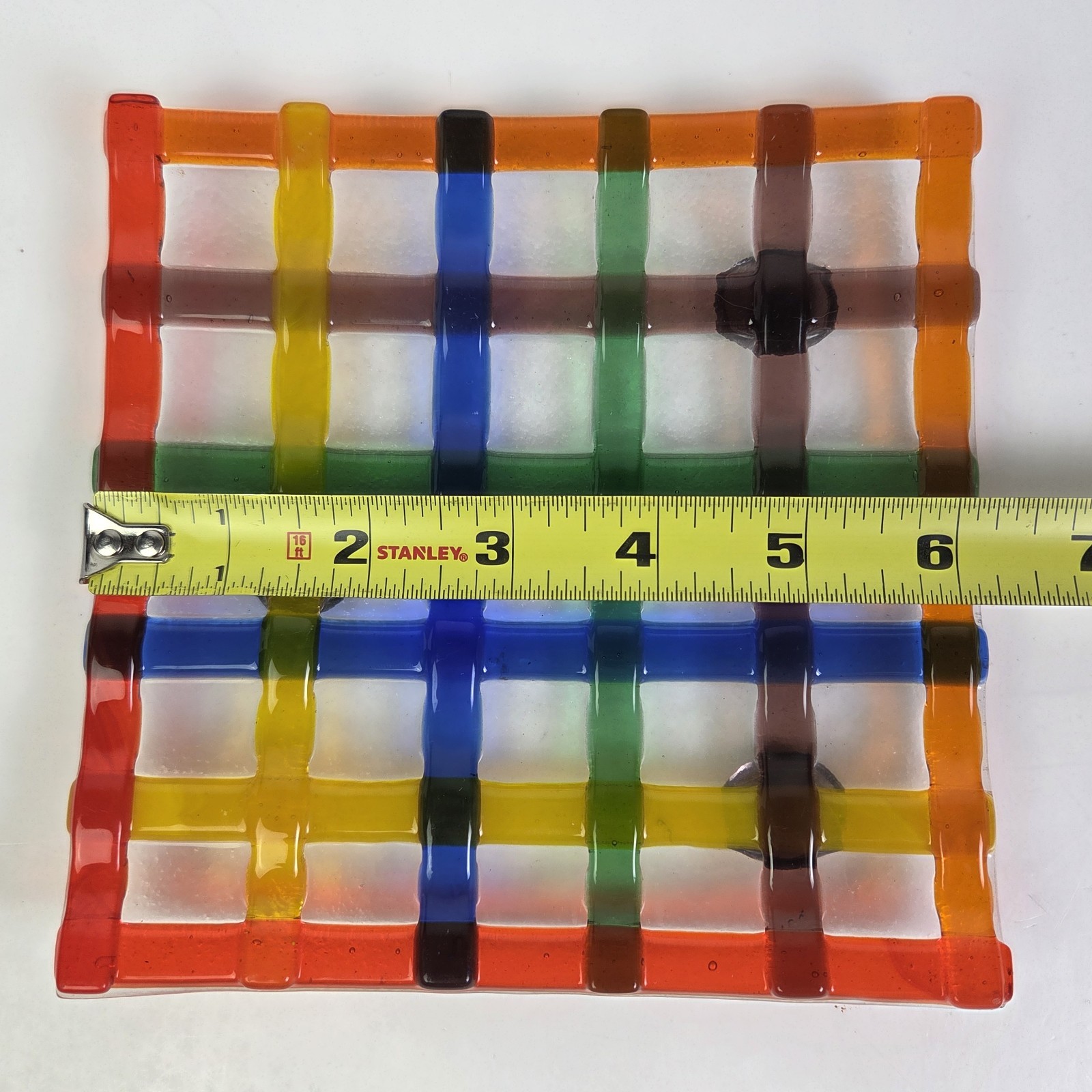 Decorative Tray Fused Art Glass Colorful Woven Pattern
