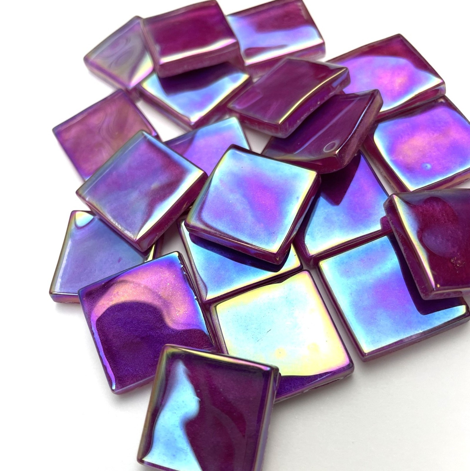 IRIDESCENT Fuchsia Pink Metallic Glass Mosaic Tile Pieces – 3/4 inch – 20 Tiles