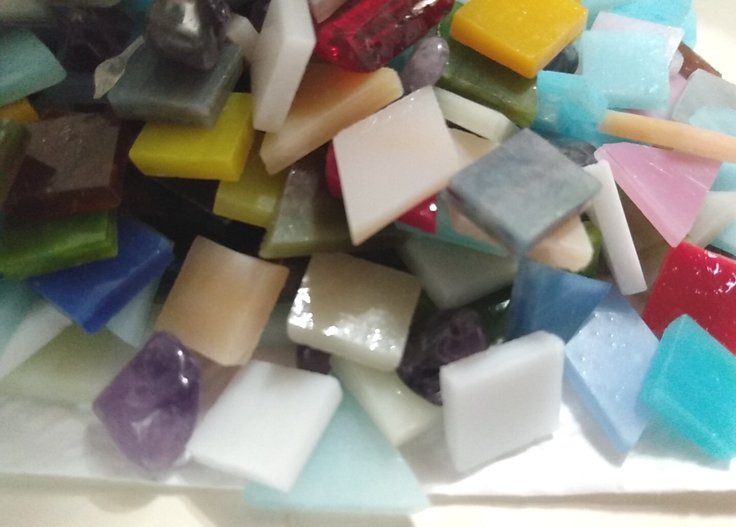 Mixed Small Multicolor Glass Mosaic Tiles Pebbles Square Diamond Triangle 11.7oz