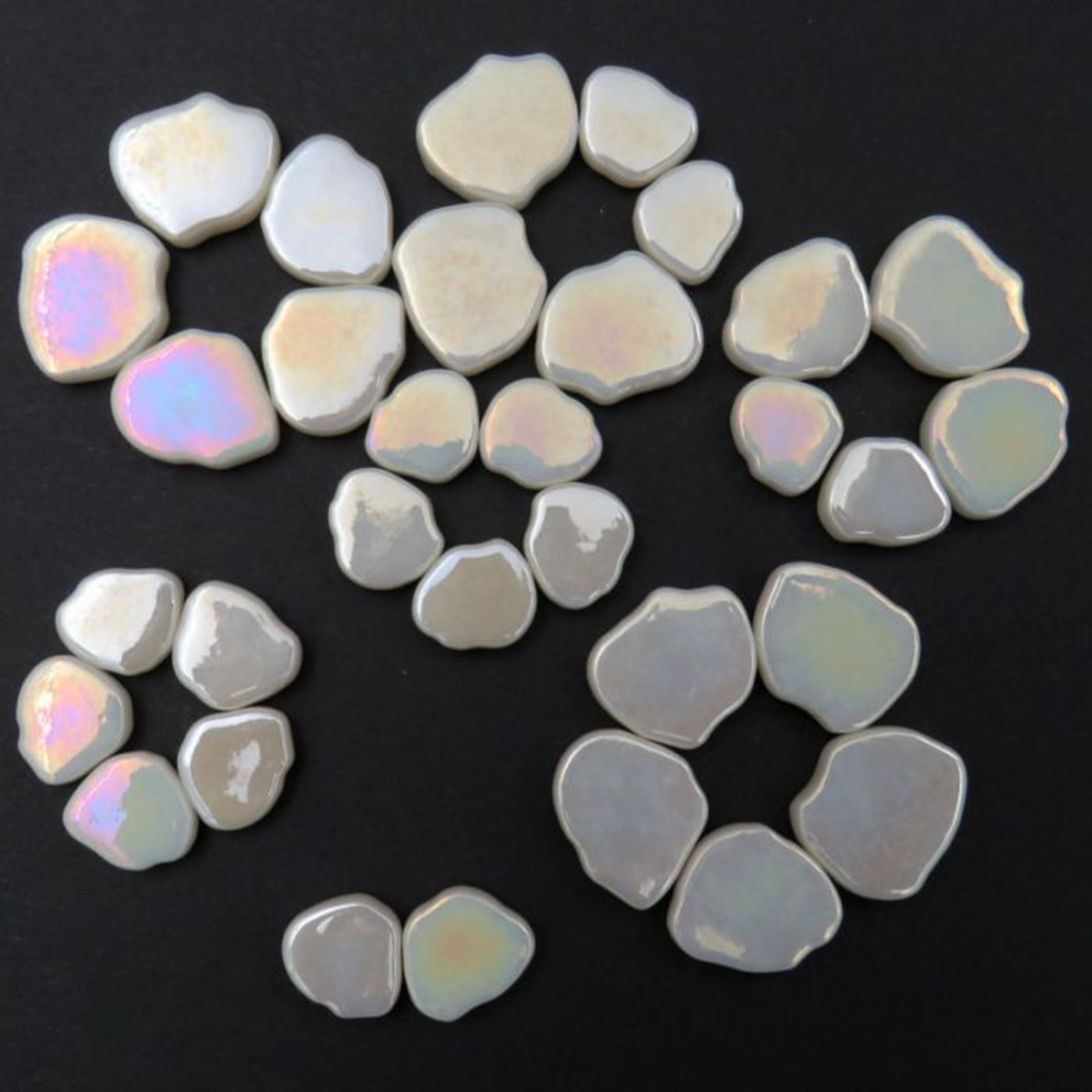 25 Tiles Iridescent Ivory Creme Petal Flower Shapes Glass Mosaic Tile Pieces