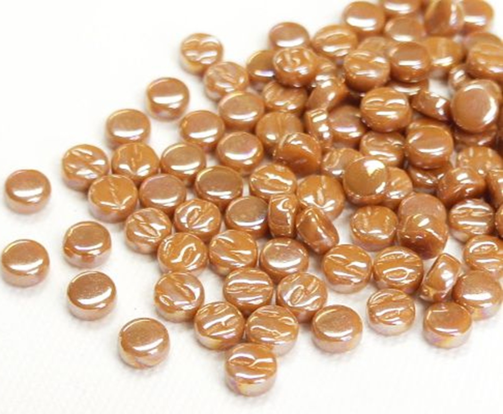 Pearlized Brown Sugar 8 mm Round Recycled Glass Mosaic Tiles – 4 mm – 50 Tiles