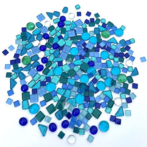 1.1LB Blue Mixed Irregular Crystal Glass Mosaic Tiles for Crafts & Home Décor –