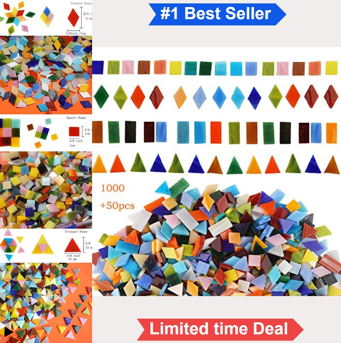 1050 Pieces Glass Mosaic Tiles 4 Shapes 25 Colors Pre-Cut for Crafts Home