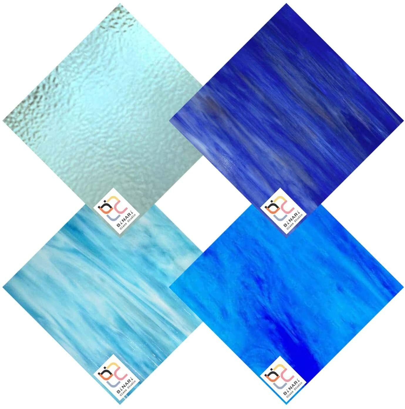 Wissmach 4 Sheet Mixed Variety Stained Glass Pack and Mosaic Glass, Blue (4″x6″)