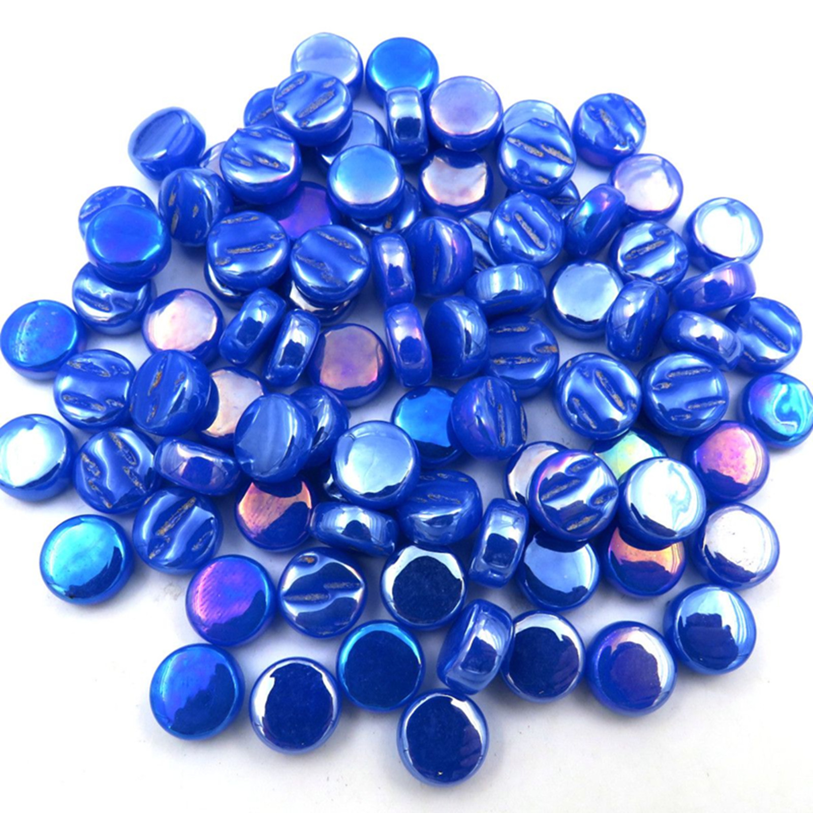 50 Tiles of Pearlized Brilliant Blue 8 mm Round Glass Mosaic Tiles – 4 mm thick