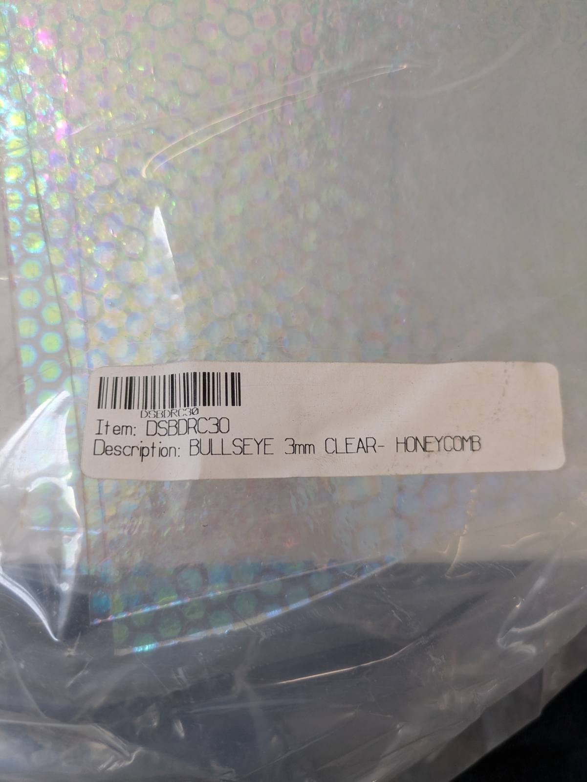 Cut Dichro – 3mm Honeycomb on Clear – Bullseye 90COE – DSBDRC30
