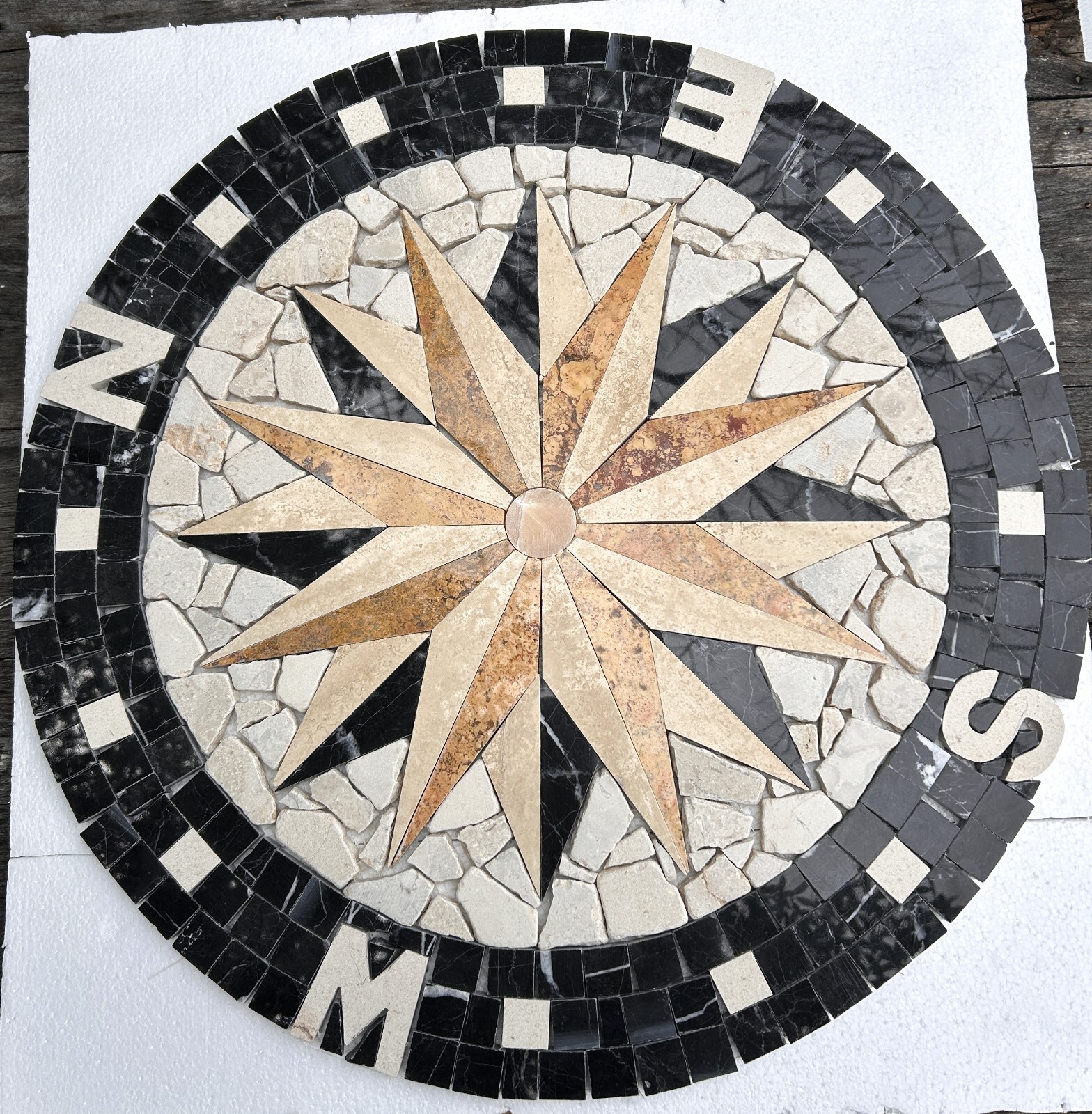 Marble Medallion for Floor or Wall 24 -39″ diameter Compass Rose Nautical Mosaic