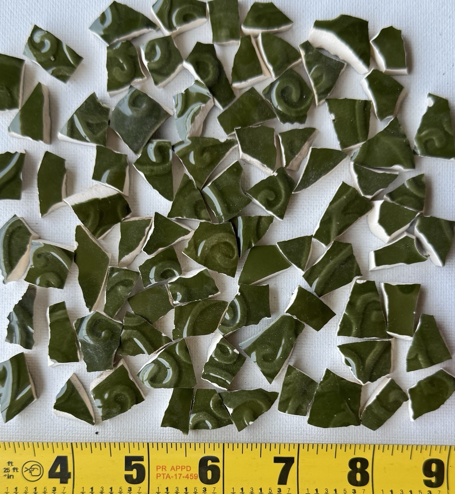 80 Hand Cut Mosaic Tiles Irregular China Mosaic Olive Green Embossed Decor Tile