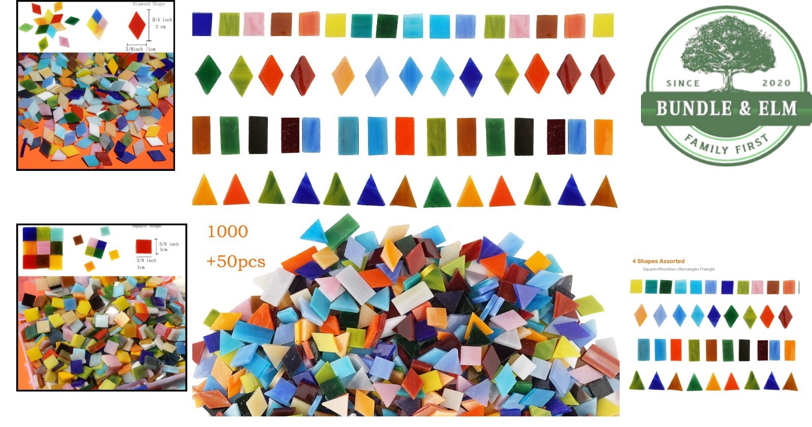 1050 Pieces Glass Mosaic Tiles for Crafts – Colorful Shapes for Art Projects