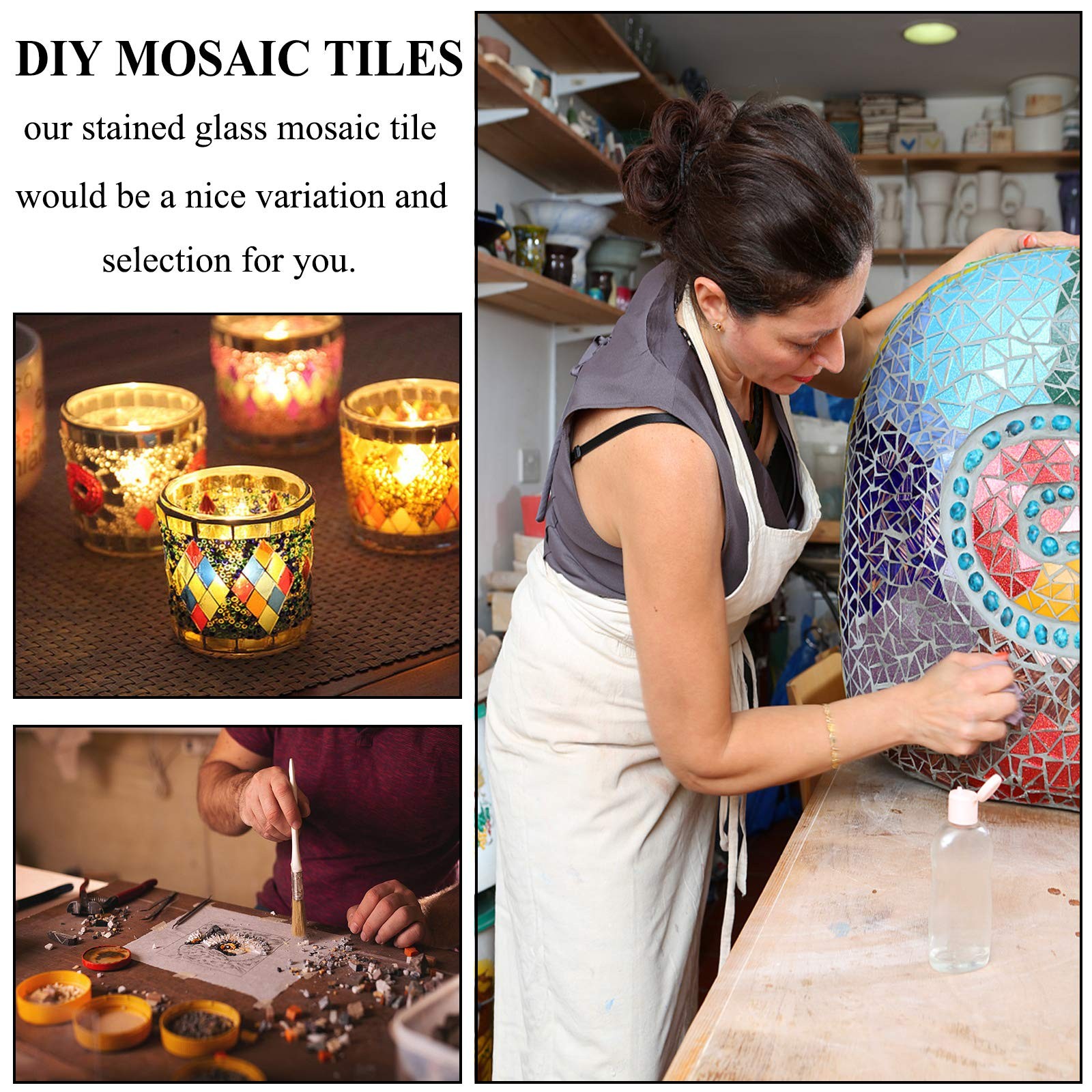 1100 Pcs Mosaic Tiles, Glass Mosaic Tiles for Crafts Bulk, Stained Mosaic Glass
