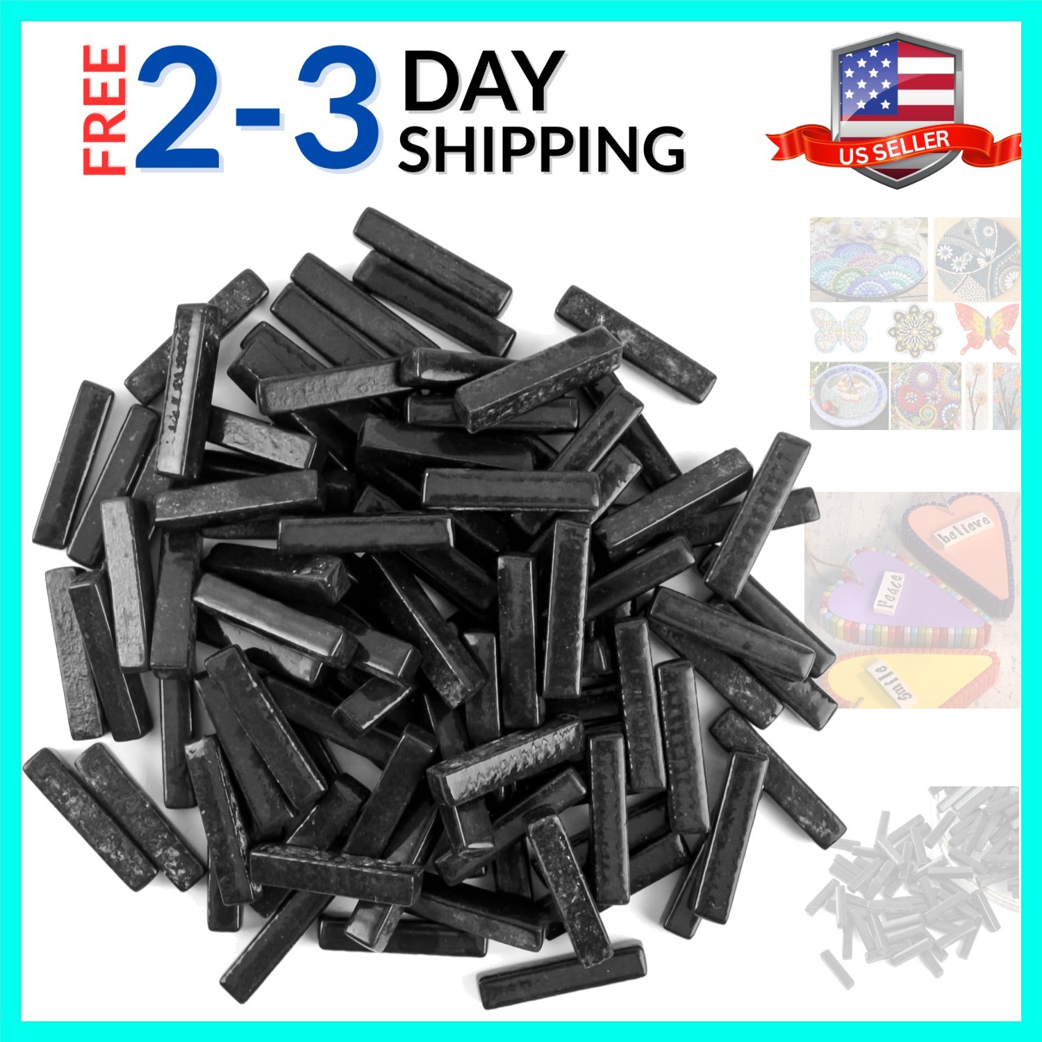 for Crafts Bulk,150g Black Strips Mosaic Glass Pieces,Glass Mosaic Garden Cra…