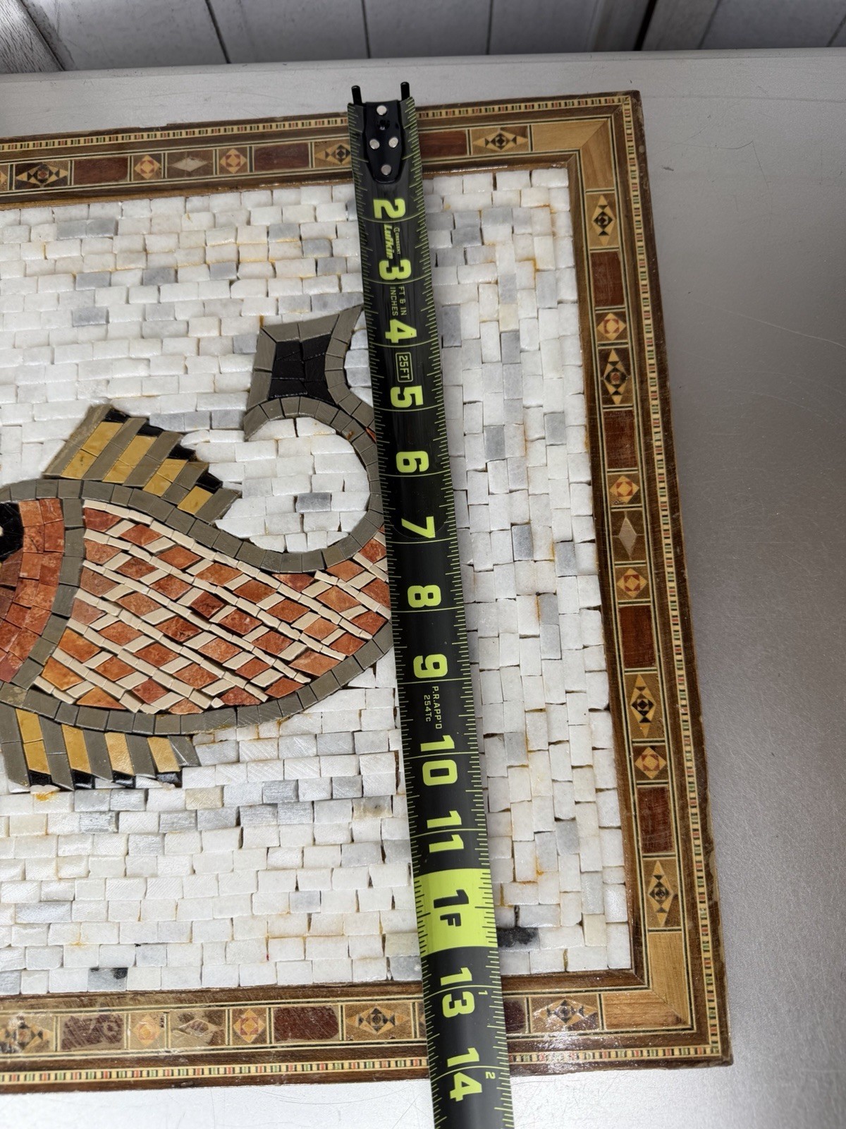 Vintage Fish Marble Stone Mosaic Large Art Wood Backing Handmade 14 X 14in