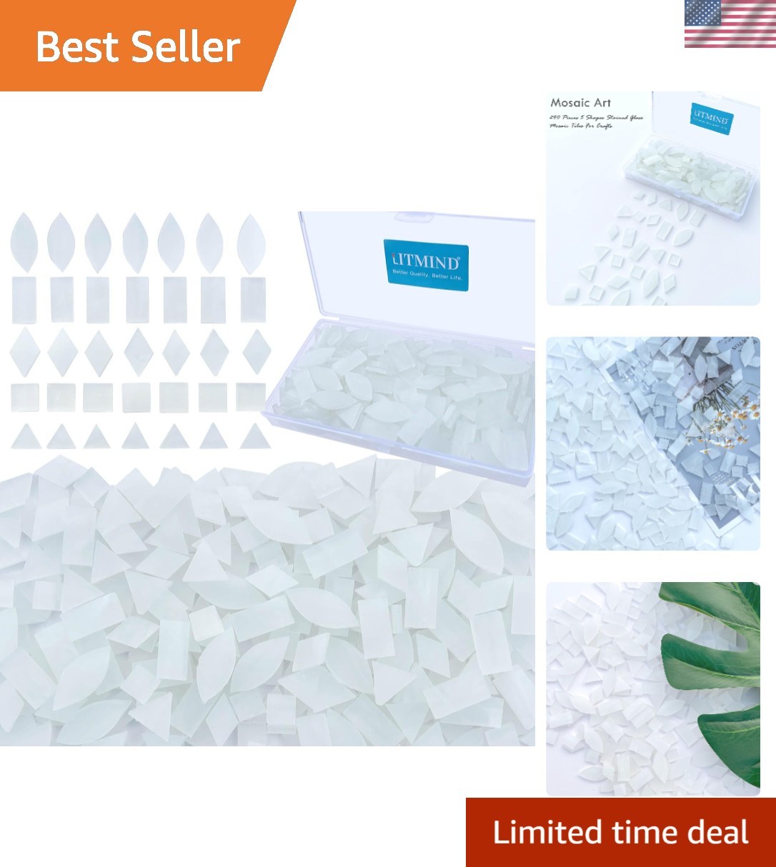 240 Handcrafted Stained Glass Mosaic Tiles in Misty White – Perfect for DIY Art
