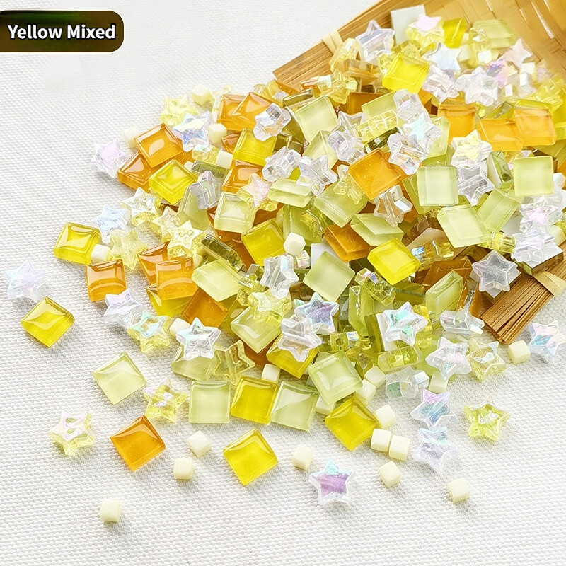 350PCS DIY Glass Bulk Mosaic Tiles Star Square Assorted Creative Home Art Decor