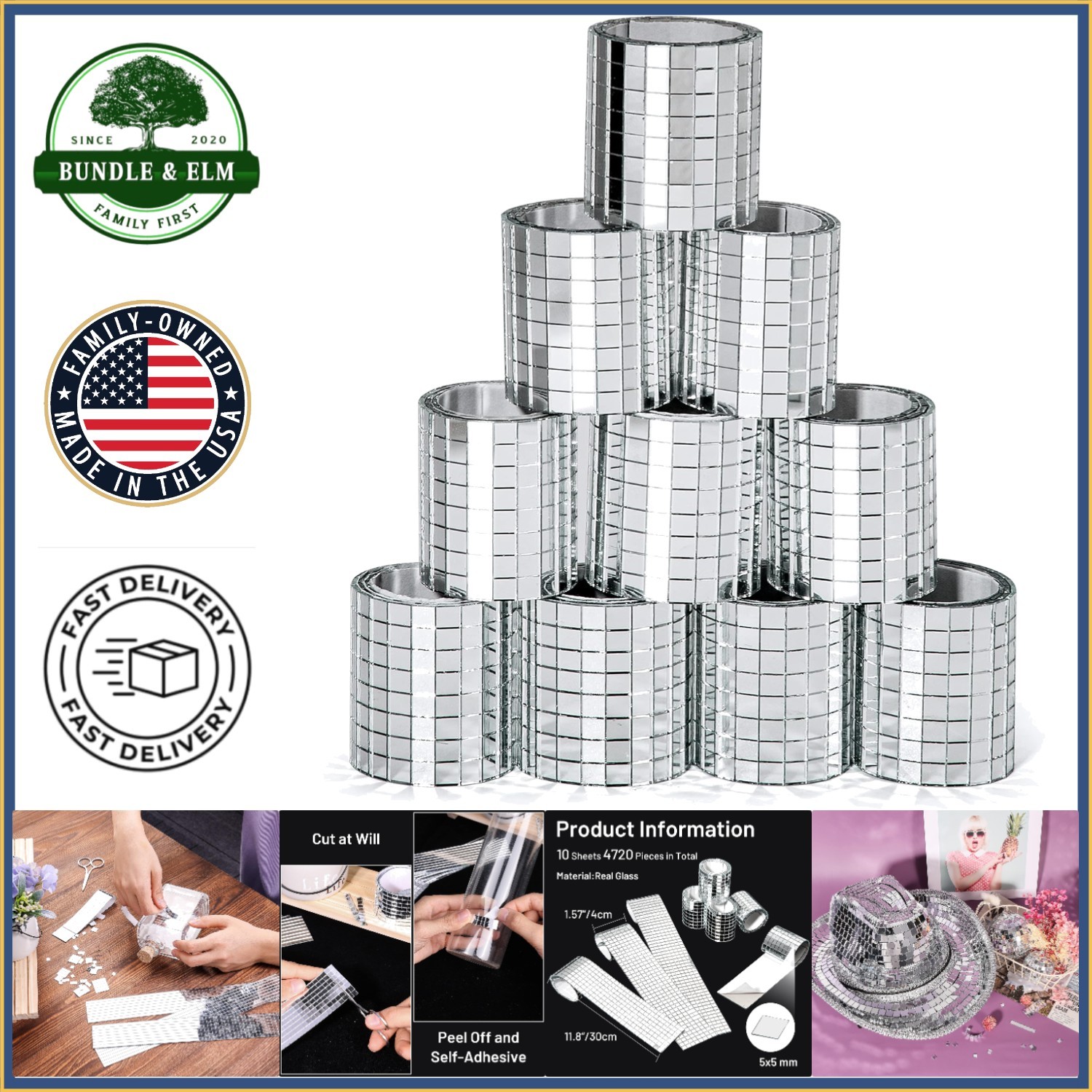 4720 Pcs Glass Mirror Tiles for DIY Crafting, Easy Peel and Stick Installation