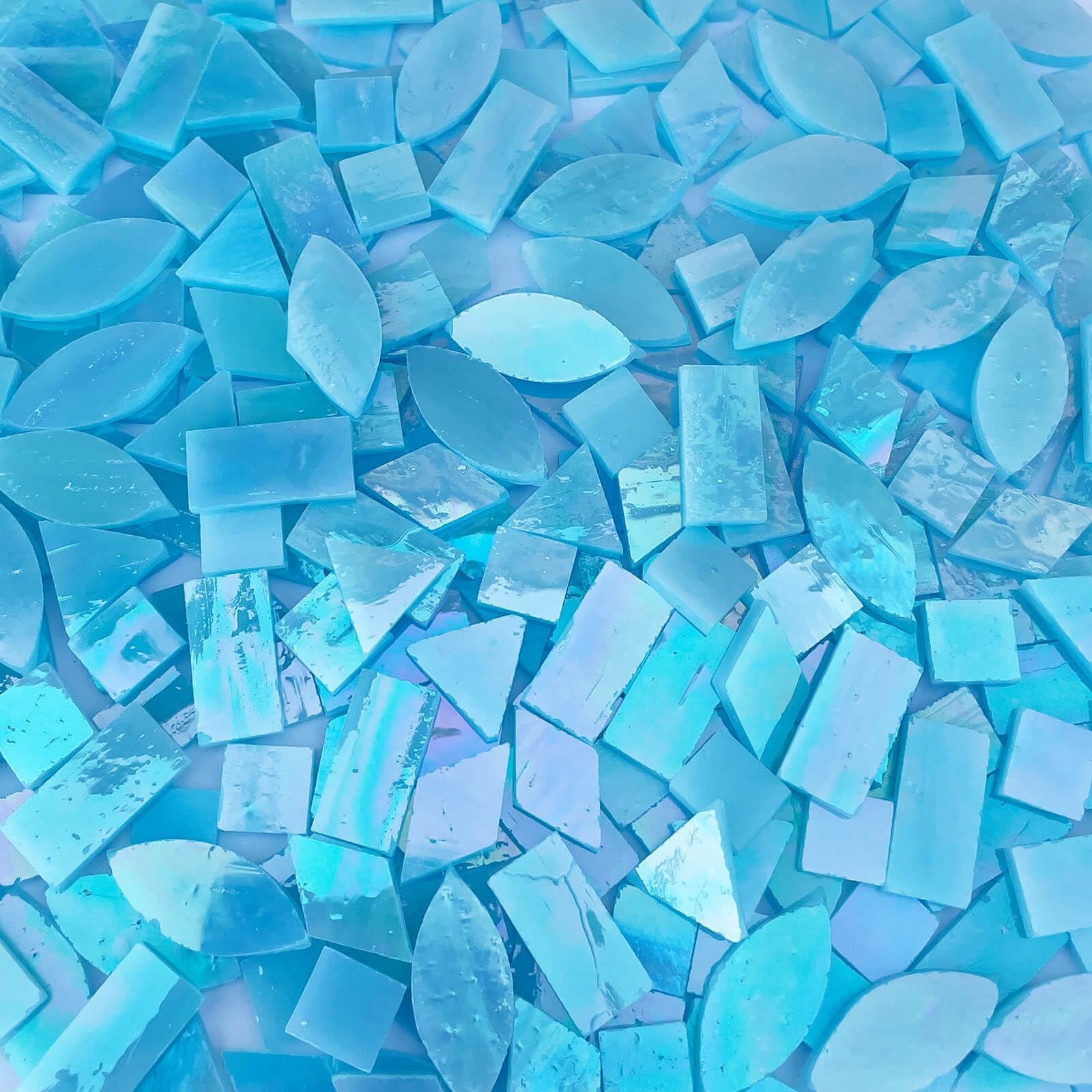 240 Pcs Iridescent Aqua Glass Mosaic Tiles in 5 Shapes for Crafts