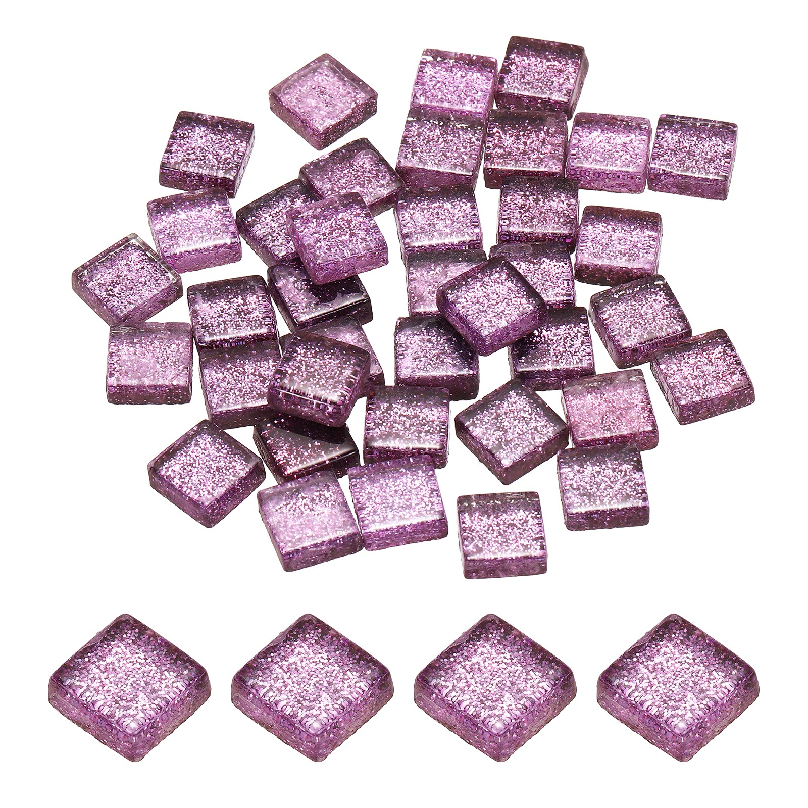 110Pcs 1x1cm Glitter Square Mosaic Tiles Glass, Violet