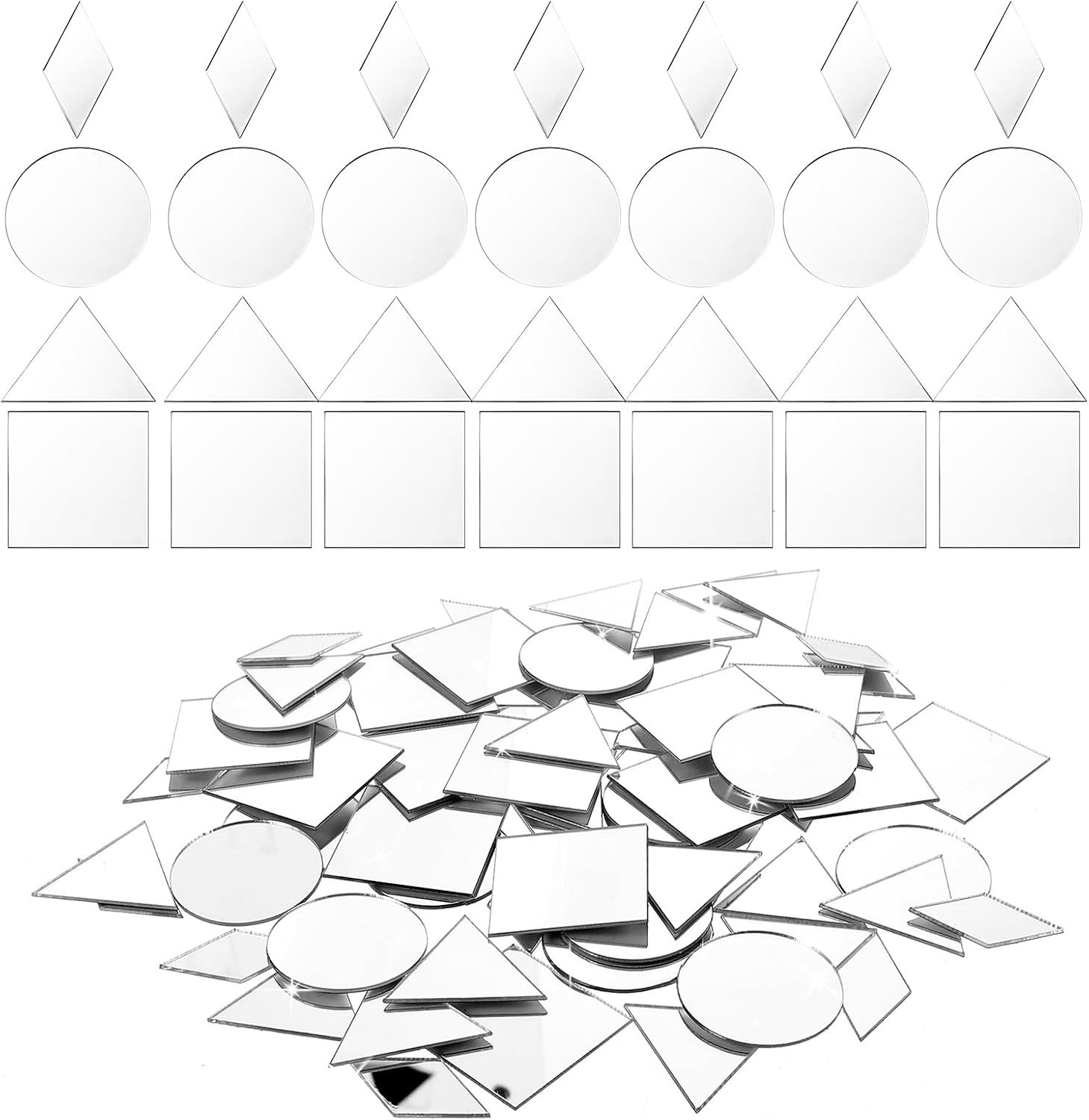 DIVINA VITAE 120Pcs Small Mirrors for Crafts 4 Shapes Self-Adhesive Mosaic Glass