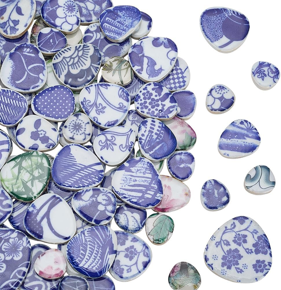 500G Broken China Mosaic Tiles Porcelain Irregular Blue and White Mosaic Pieces