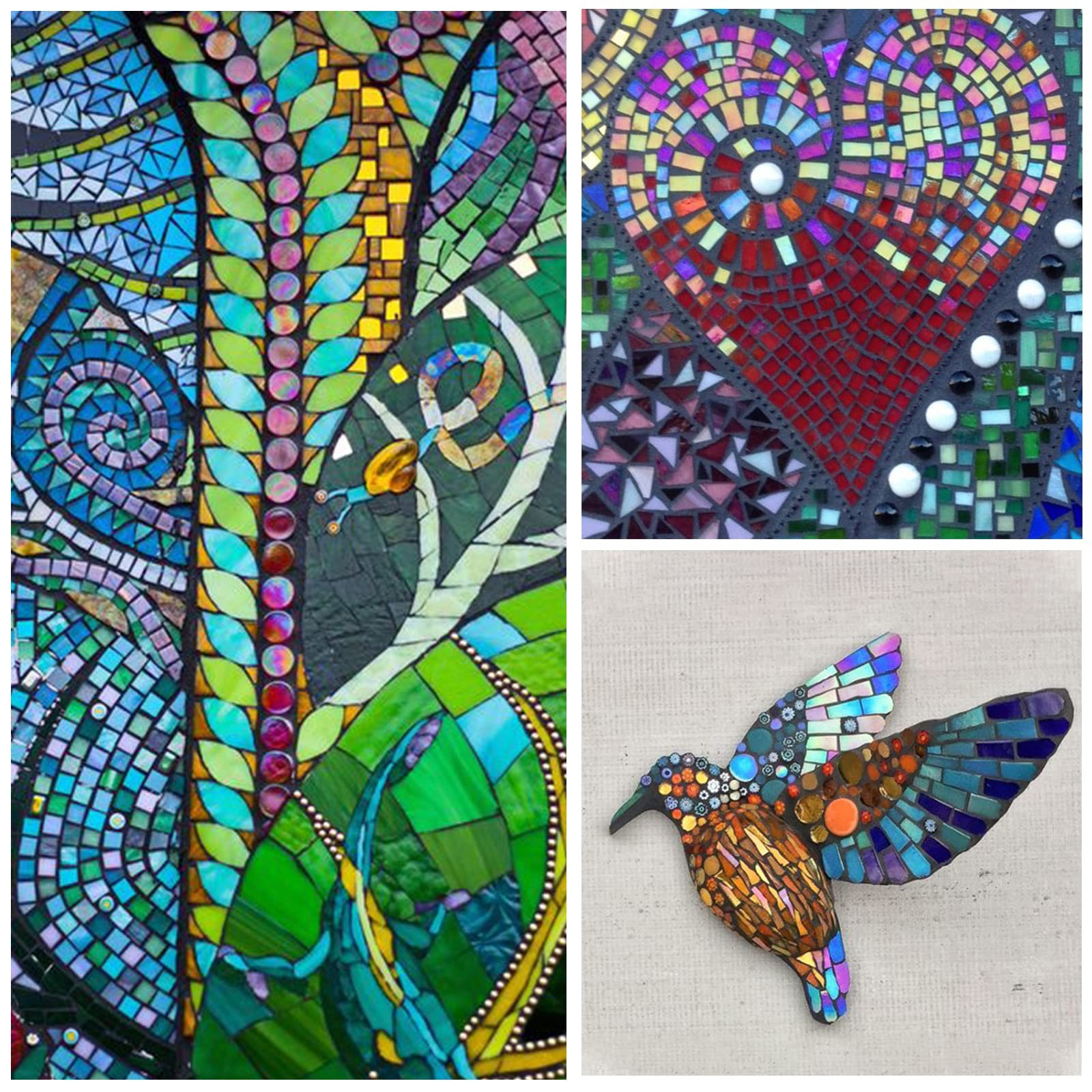 240 Pcs Iridescent Aqua Glass Mosaic Tiles in 5 Shapes for Crafts