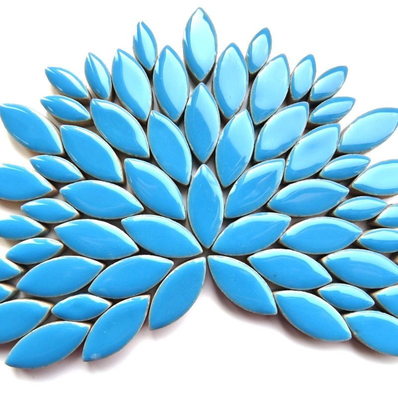 Thalo Blue Petal Shaped Ceramic Mosaic Tile Pieces – 25 tiles – 2 Sizes