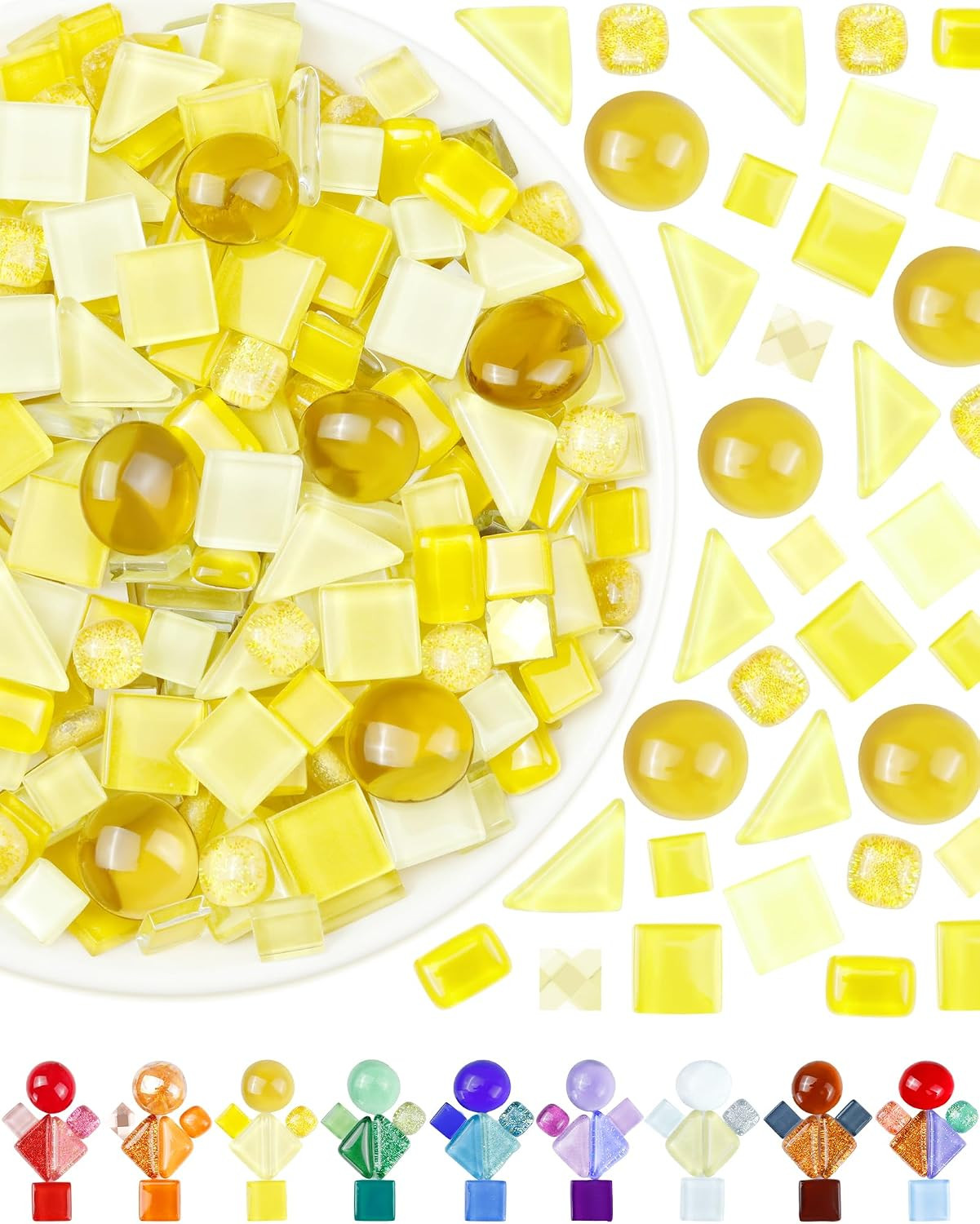 420G Mosaic Tiles for Crafts – 280Pcs Glass Mosaic Kits, Mixed Shapes Mosaic Gla