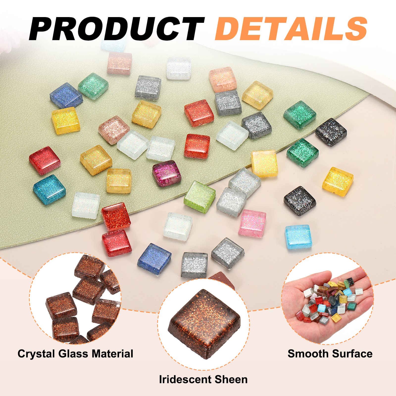 110Pcs 1x1cm Glitter Square Mosaic Tiles Glass, Coffee