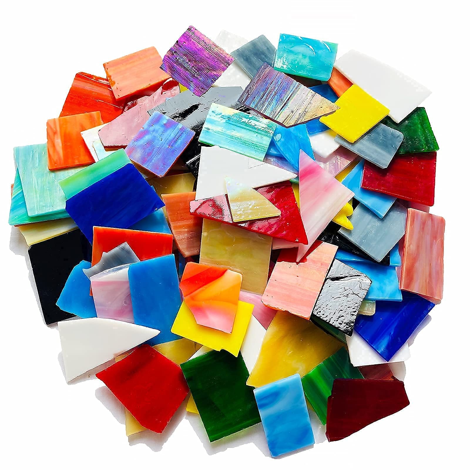 Mosaic Tiles Stained Glass Scraps Sheets for Crafts Bulk, Broken Glass Pieces, V