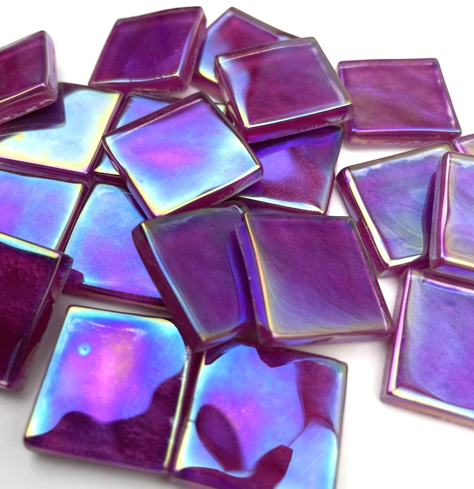 IRIDESCENT Fuchsia Pink Metallic Glass Mosaic Tile Pieces – 3/4 inch – 20 Tiles