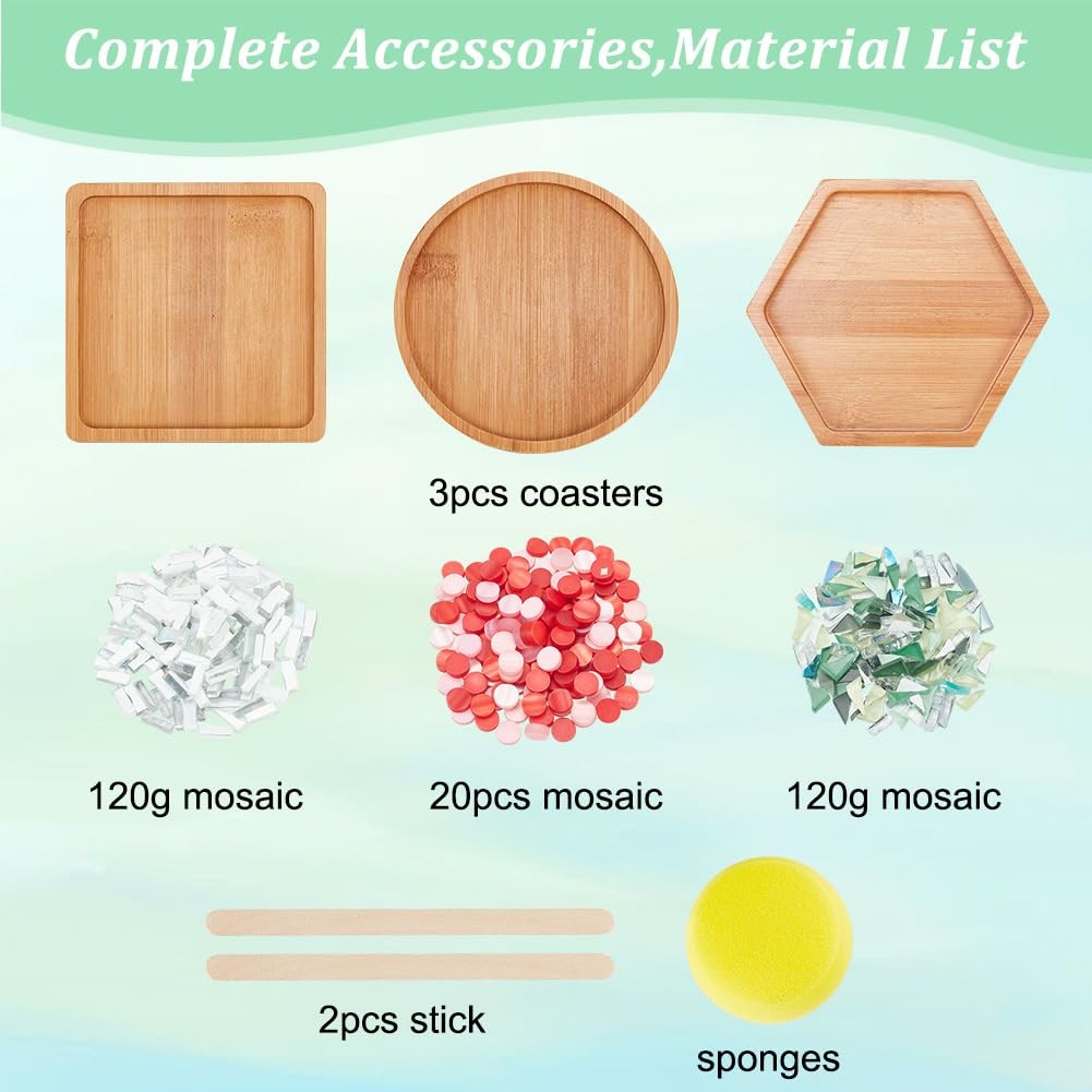 3 Styles DIY Mosaic Craft Kit Easy to Make DIY Flower Mosaic Bamboo Coasters …