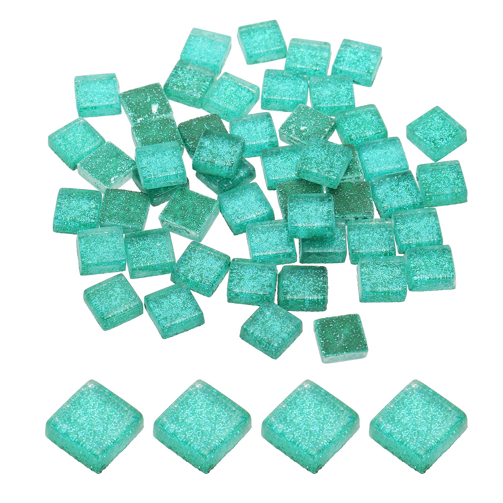 110Pcs 1x1cm Glitter Square Mosaic Tiles Glass, Teal