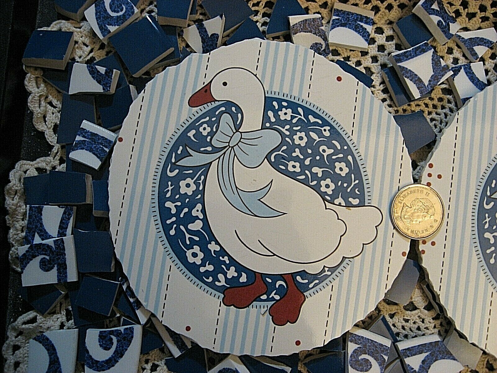 2 Baker, Hart & Stuart Geese Focals & 170 Broken China Mosaic Plate Tiles