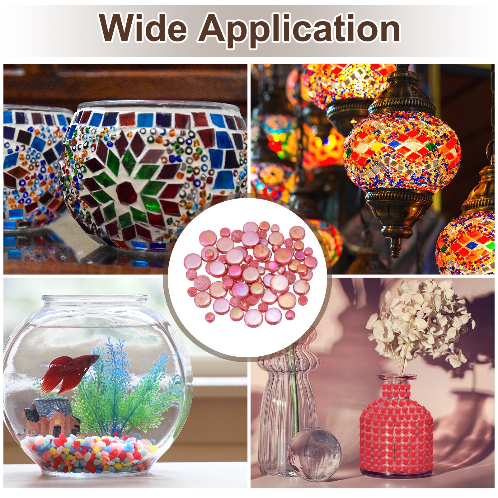 200g Multi-Size Iridescent Round Mosaic Tiles for Crafts (Red)