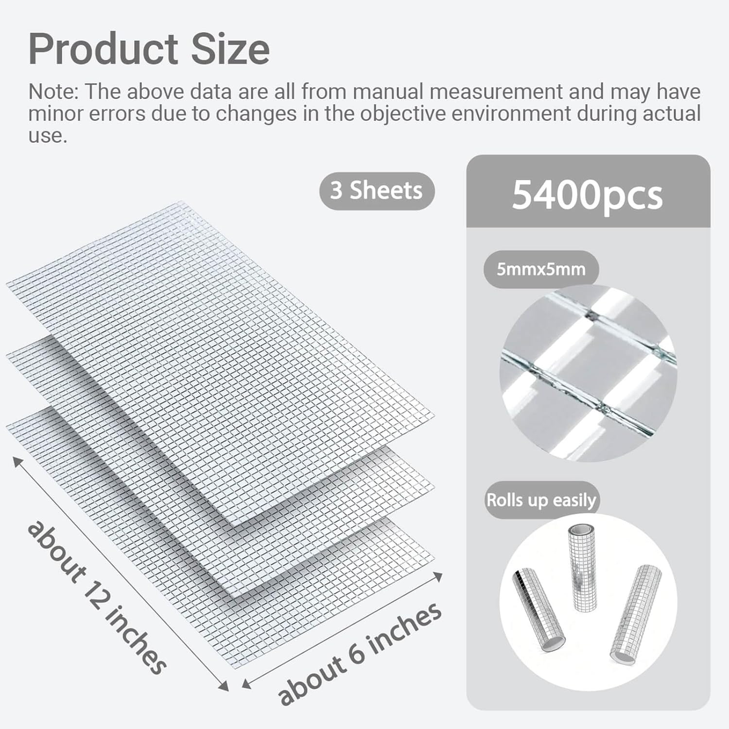 5400Pcs Self-Adhesive Mirror Mosaic Tiles, 5X5Mm Disco Ball Mirror Tiles for DIY