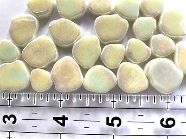25 Tiles Iridescent Ivory Creme Petal Flower Shapes Glass Mosaic Tile Pieces