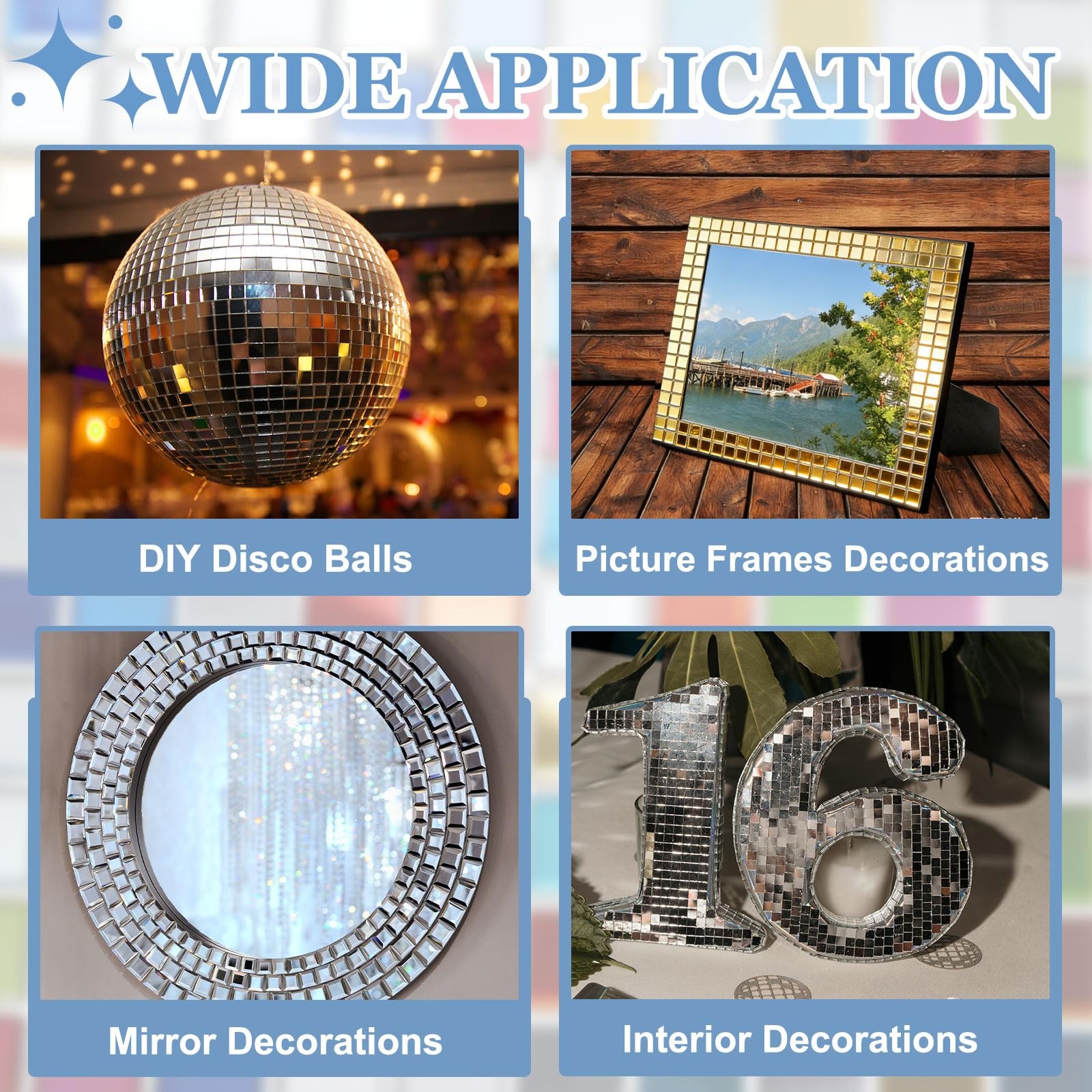 HARFINGTON 9600 Pcs Mirror Mosaic Tiles 5 x 5 mm Square Glass Self-Adhesive D…
