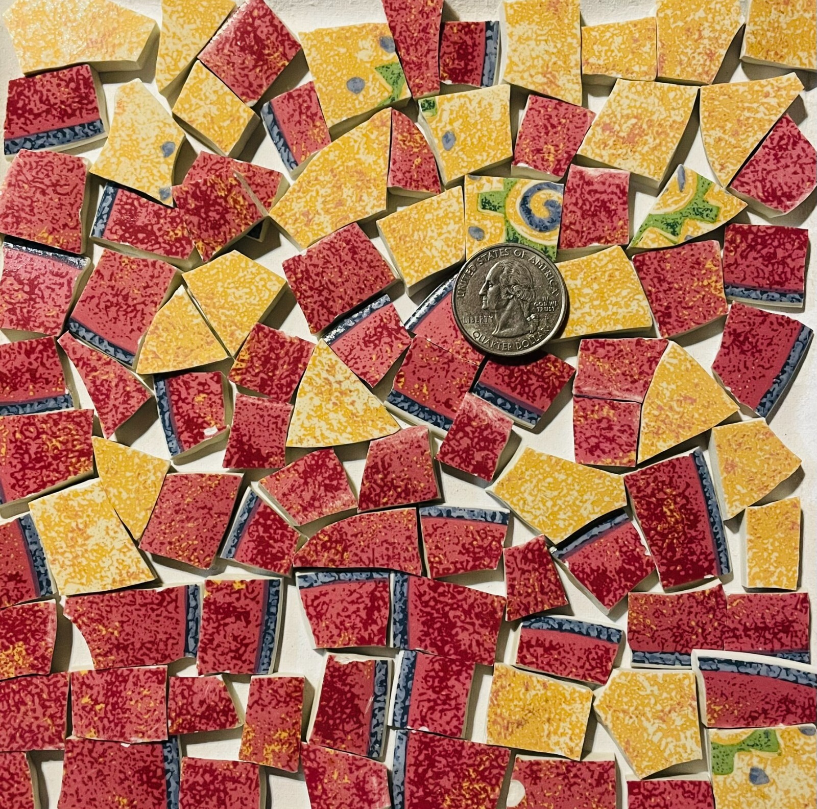 Broken China Mosaic Tile Arts and Craft Supplies – Red & Beige Tiles F192
