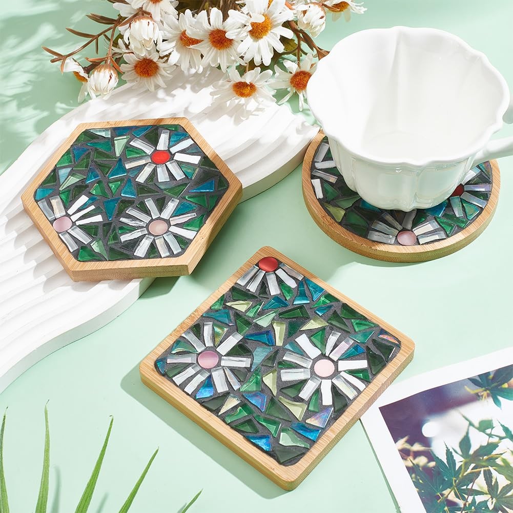 3 Styles DIY Mosaic Craft Kit Easy to Make DIY Flower Mosaic Bamboo Coasters …