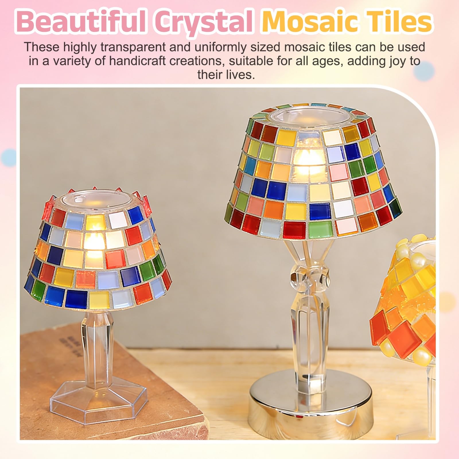 uxcell 300Pcs Glass Mosaic Tiles, 300g Square Crystal Mosaic Glass Crafts Sup…